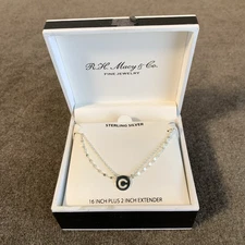 Sterling Silver 16" Pendant Necklace Double Row "C" Initial Disc Layered