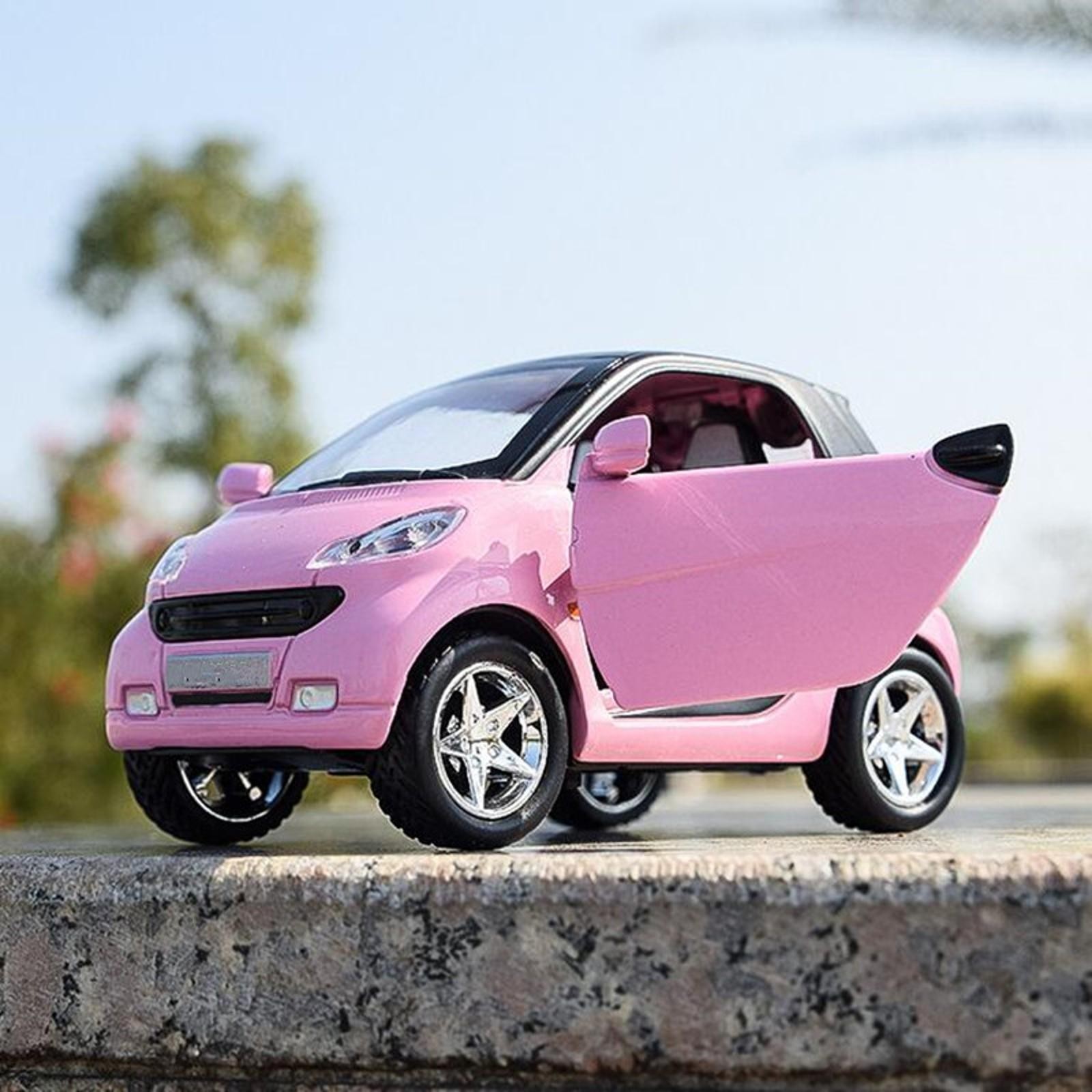 Pink 1:32 Model Car Metal Diecast Toy Vehicle Kids Sound Light For Smart ForTwo