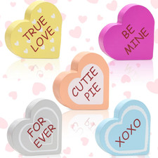 5 Pcs Valentine'S Day Decoration, Wooden Conversation Heart Sign Valentine Table