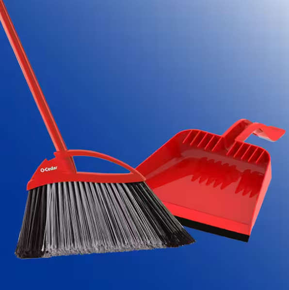 O-Cedar PowerCorner Pet Pro Broom with Step-On Dustpan Angled Bristles 1-Pack