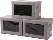 Collapsible Fabric Storage Bins with Lids Window 3 Pack Closet Organizer Boxes