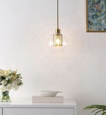 SAFAVIEH Lighting Toronto Adjustable Clear/Brass Pendant LED Bulb Included NIB