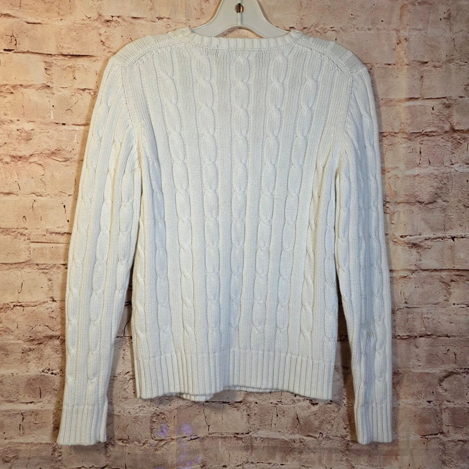 Suéter Vineyard Vines tejido con cable logotipo de ballena para mujer grande mezcla de algodón crema Foto 2 de 4