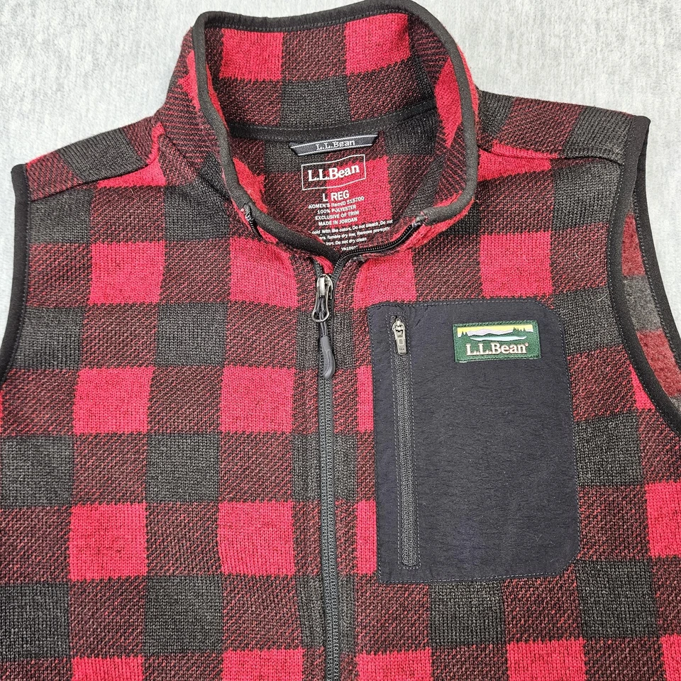 Chaleco LL Bean Mujer Grande Rojo Negro Búfalo Cuadros Vellón Cremallera Completa Cuello Soporte Foto 2 de 4