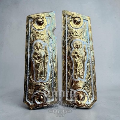 1911 45 38 Super Full Size San Judas Gold Gun Pistol Grip Cachas & 24K Screws