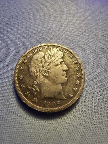 1909-S United States Barber Half Dollar 90% Silver 50C 0.900 Fineness XF/AU Coin