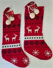Myra Bag & Accessories 2 Red Large Reindeer Snowflake Christmas Stockings