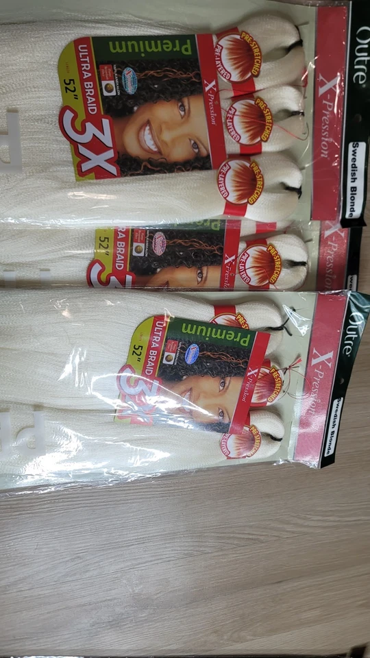 Paquete de 3 Cabello Trenzado Pre Estirado 9X 52" COLOR Rubio Sueco X-Presión Exterior Foto 3 de 4