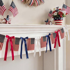 Patriotic Garland 4Th of July Decorations, 6.5 Ft Vintage Americana Flag Bow Ban