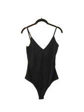 NWOT Women's Black Bodysuit V Neck Spaghetti Strap Made In USA Size Large