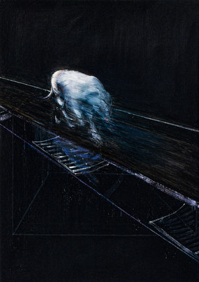 Francis Bacon Ghostly Motion Dog Crossing Industrial Beam Dark Expressionist Art