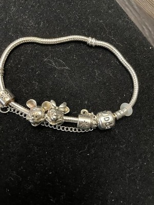 Pandora Sterling Silver Bracelet w/ Disney Mickey & Minnie Charms ALE 925