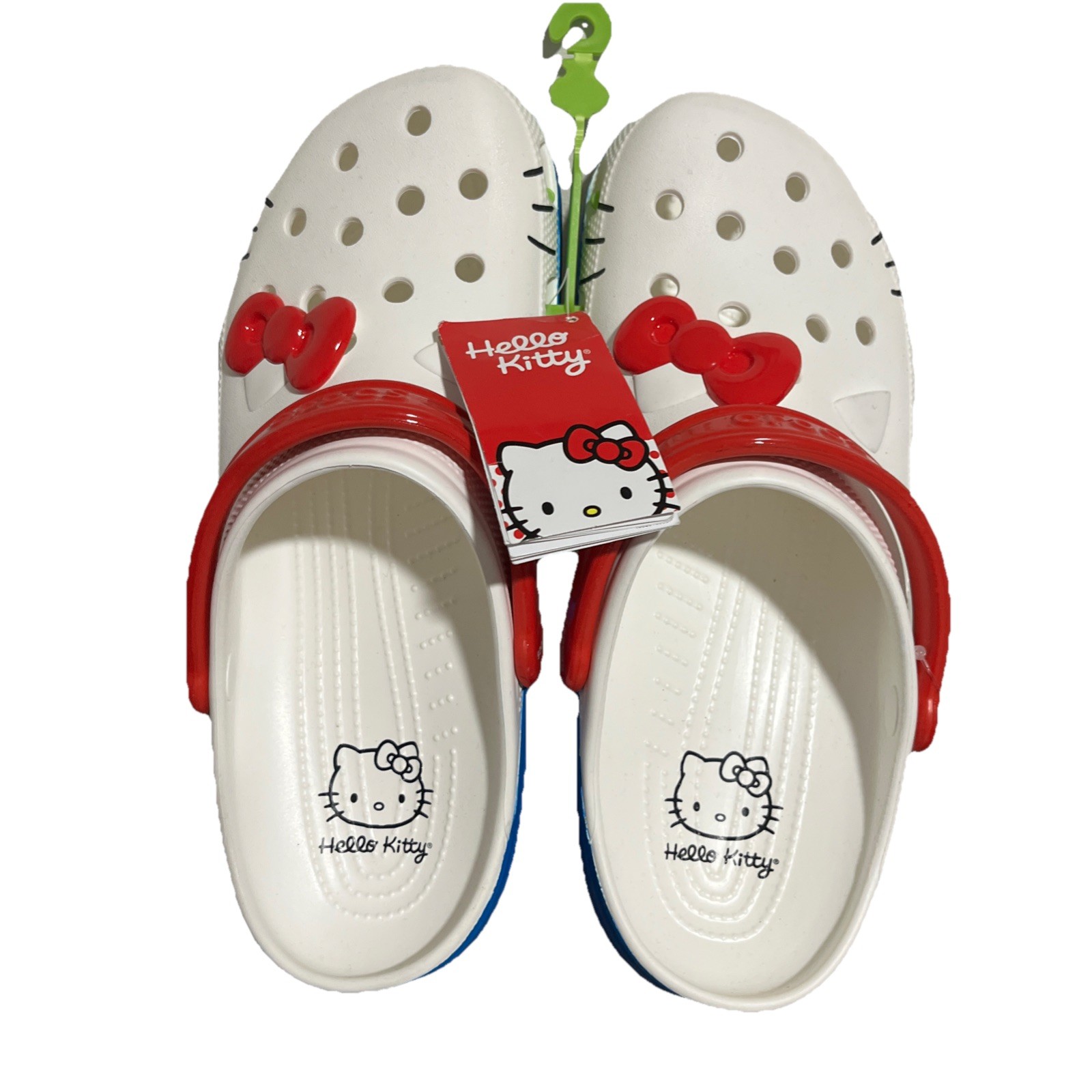 Hello Kitty Crocs Classic Clog Size 12 Rare White Blue Red Barrett Slip New