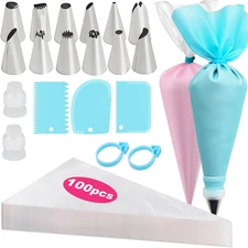 Piping Bags and Tips Set, 120 Pcs Cake Decorating Kit with 100 Disposable Piping