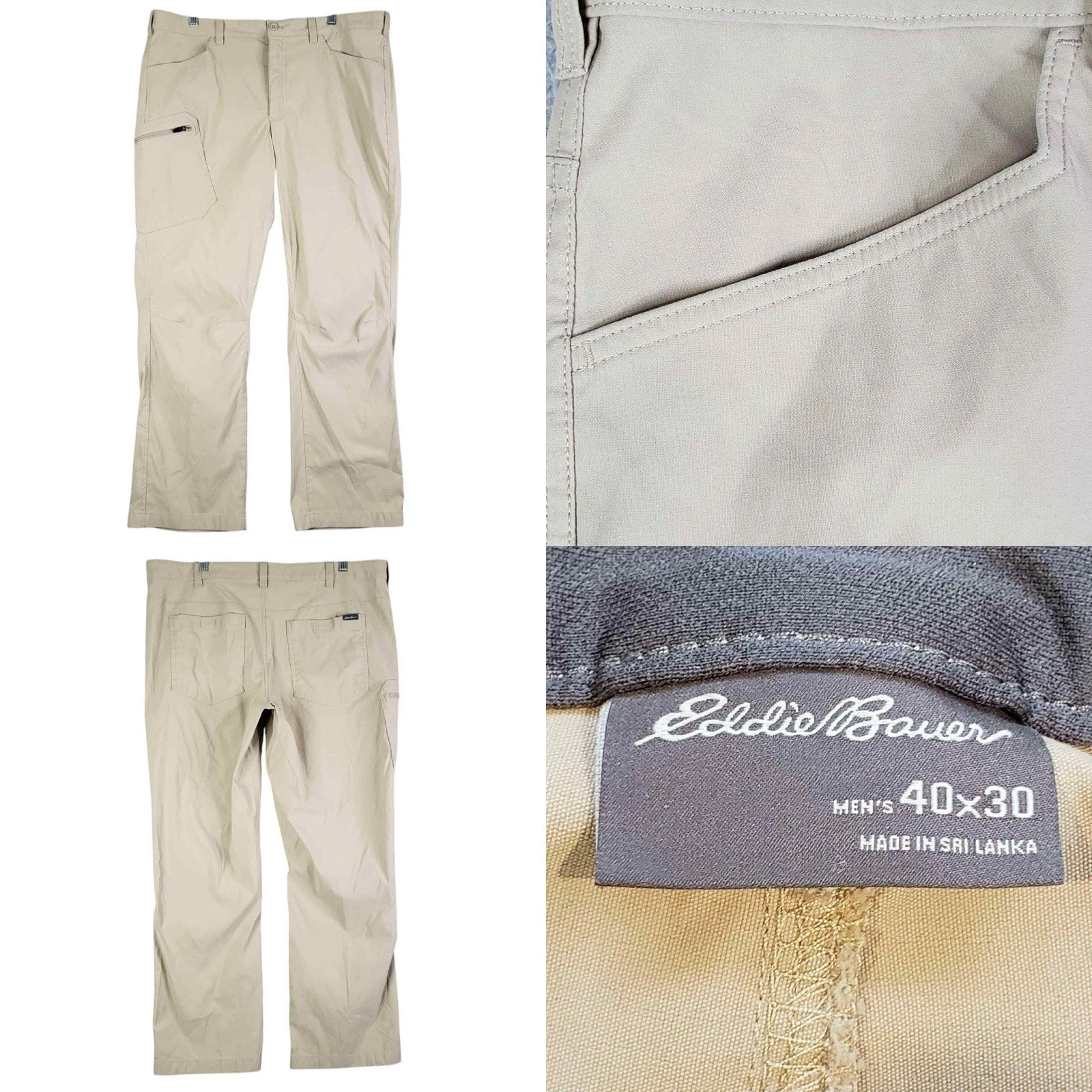 Eddie Bauer Cargo Pants Men's Size 40x30 Khaki Tan Straight Leg Nylon Hiking