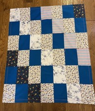 LAP QUILT THROW Crib 43 x 36 Multicolor Blues Prints Sofa Chair Bed Nursing Home