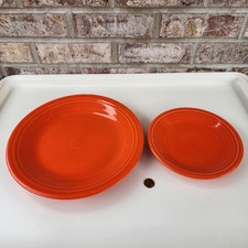 10.5"  7.25" Fiesta Retired Bistro Style Dinner Plates Orange Homer Fiestaware