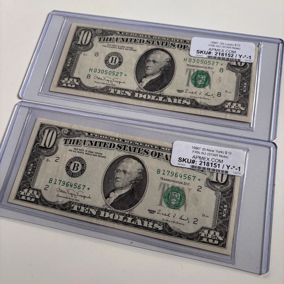 $10 Star Notes (2) Graded APMEX 1990  - Image 3 of 4