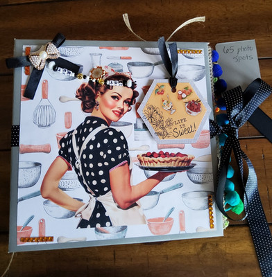 RETRO KITCHEN Junk Journal Handmade Book Photo Album w Pocket & Ephemera 8.5X8.5