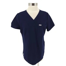 FIGS Catarina One Pocket Scrub Top Navy Blue Short Sleeve V Neck Womens Medium