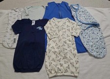 6PC Baby Boys Size Newborn/0-3/0-6/large Sleep Sacks Gowns Mittens Swaddling