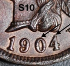 1904 INDIAN HEAD CENT - AU UNC - With REPUNCHED DATE *SNOW-10* RPD