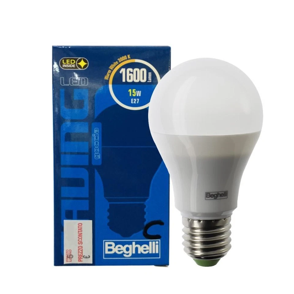 LAMPADINA LED BEGHELLI GOCCIA, 15W, E27, 1600 LM, LUCE CALDA 3000K, BIANCA, BEG - Immagine 2 di 2