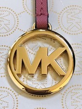 Michael Kors MK Gold Logo Charm / Rose Pink Saffiano Leather Strap Handbag Fob