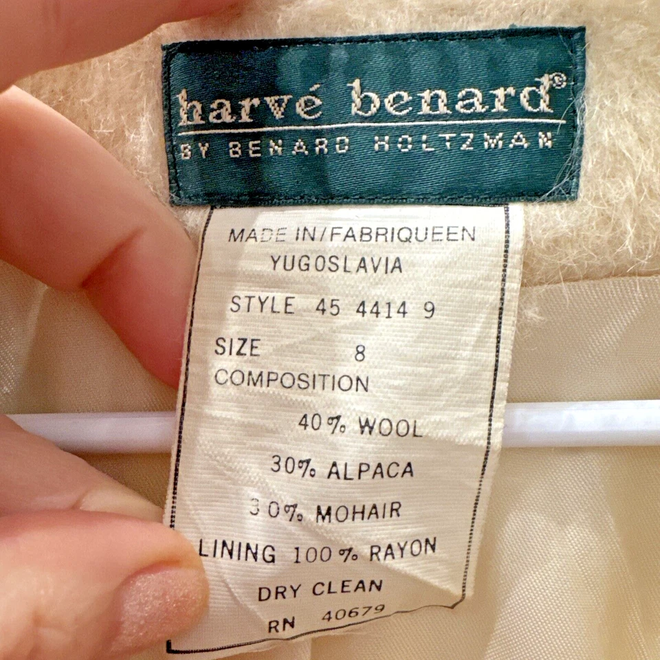 VINTAGE! Harve Bernard Sz 8 Beige Wool/Alpaca/Mohair Long Coat Double Breasted - Image 3 of 4