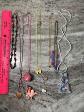 Vintage Little Girls  Costume Play Jewelry Lot Of 10, 7 Necklaces 2 pins 1 ring