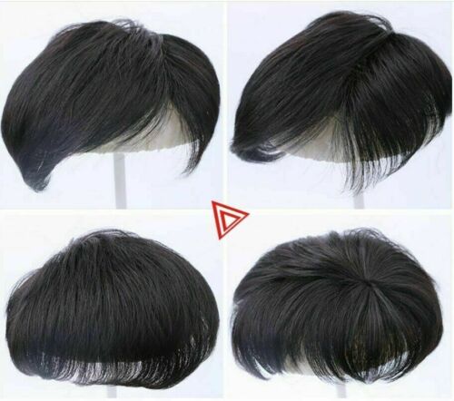 100% Human Hair Topper Toupee Clip Hairpiece Lace Top Short Pixie Wig For Men - Afbeelding 1 van 4