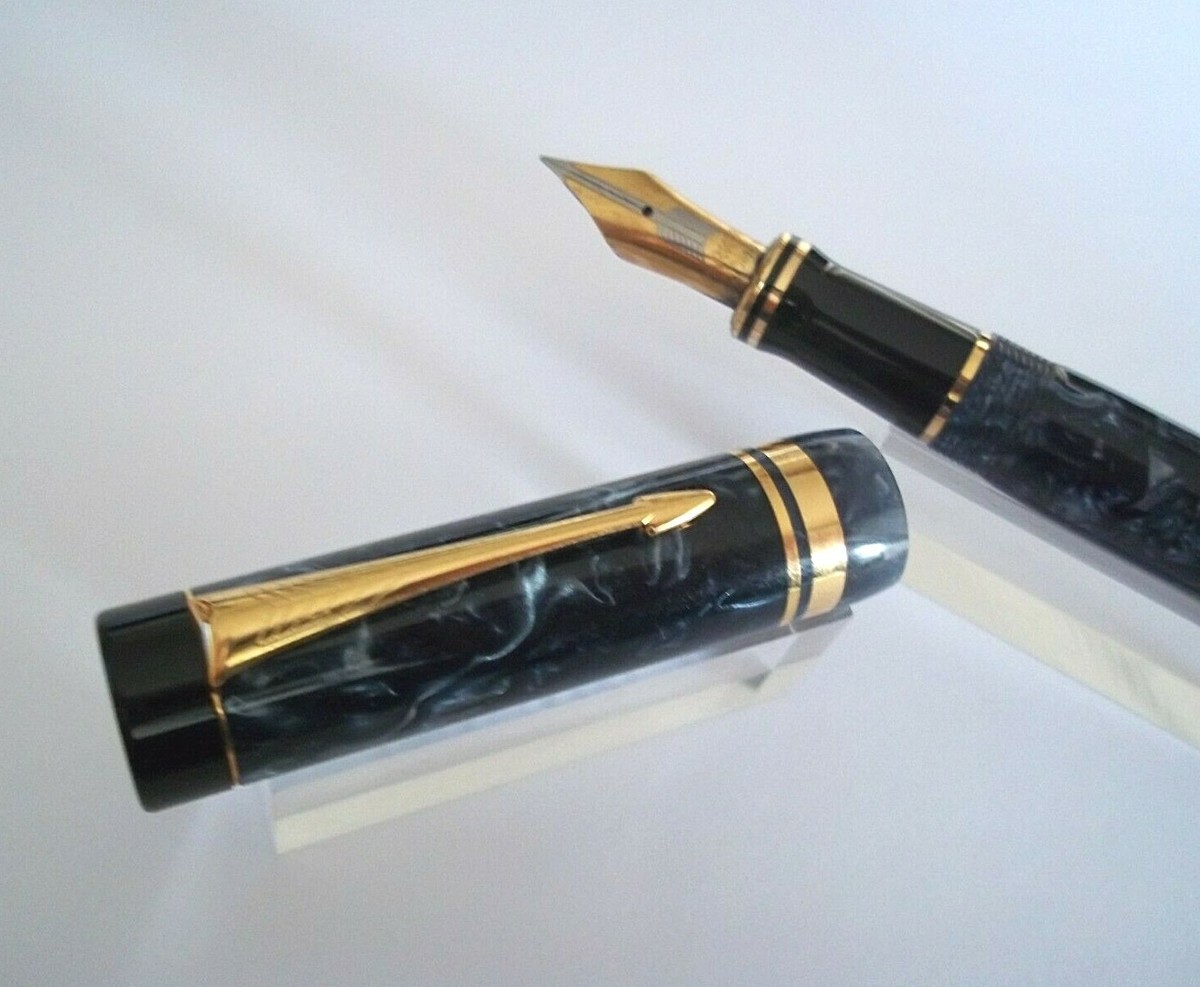 Stylo Plume Parker Duofold Centennial - Bleu Marbré, Plume Fine Or M77, Occasion Excellent état