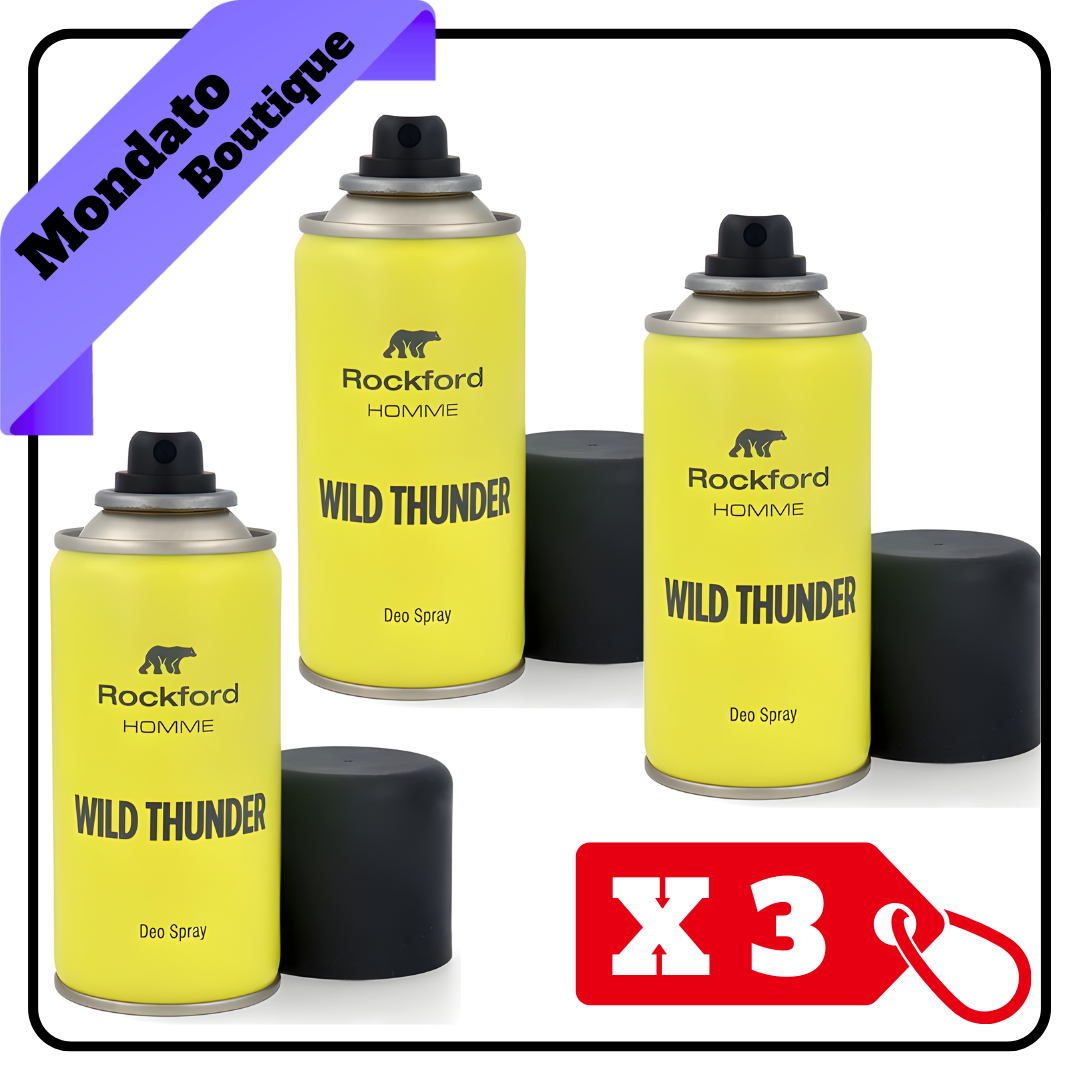 DEODORANTE ROCKFORD 150ml SPRAY WILD THUNDER PROTEZIONE E FRESCHEZZA (X3)