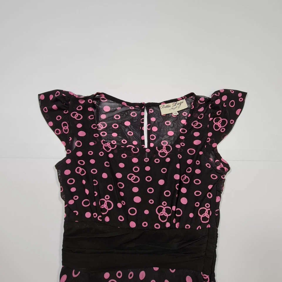 Bettie Page Womens Dress Black XS Polka Dot Sleeveless Knee A Line Vintage - Image 2 of 4