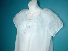 Vtg 50s Vanity Fair Sheer 2 Layer Nylon Chiffon Robe PALE Blue Pink Flowers Sz M