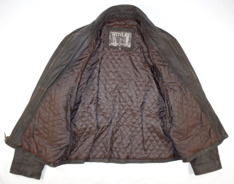 Chaqueta de cuero Winlit vintage para mujer grande bombardero moto cintura ceñida marrón oscuro Foto 4 de 4