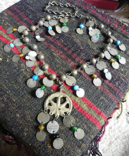 Ethnic Boho Egyptian/Ottoman/Turkish Coin, Bead, Crescent & Star Horse Necklace - Picture 1 of 10