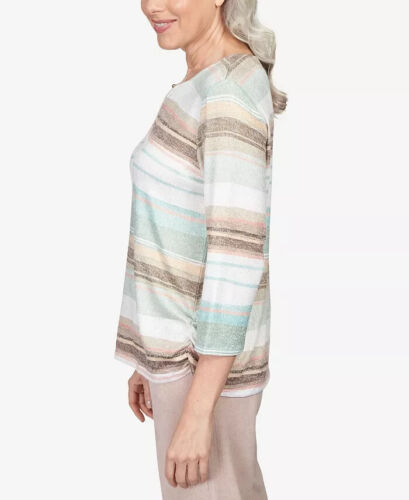 Alfred Dunner Split Neck Watercolor Stripe Shimmer Top Size Petite XL NWT PXL - Picture 3 of 5