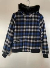Yumi Woman's Blue Checked Hooded Jacket Size Uk 14 Used Once Reduced