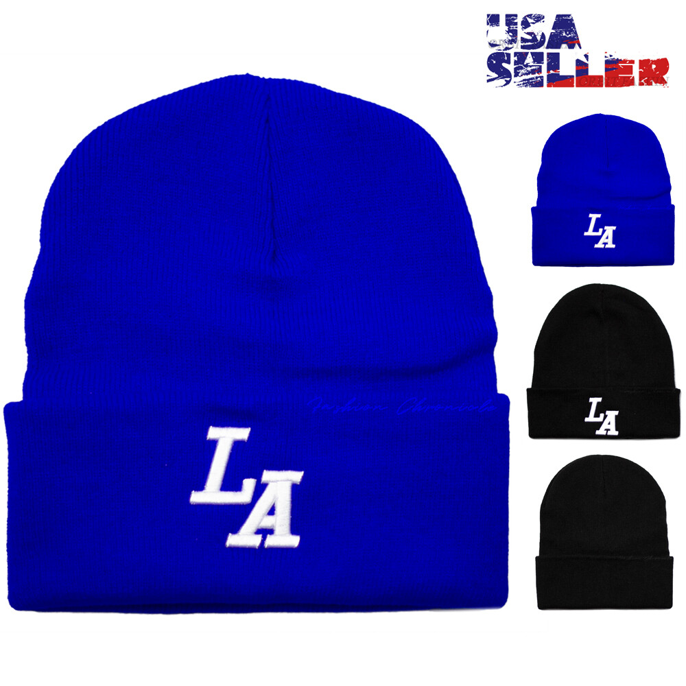 LA Knit Beanie Hat Ribbed Slouchy Skull Cap for Men Winter Ski-image