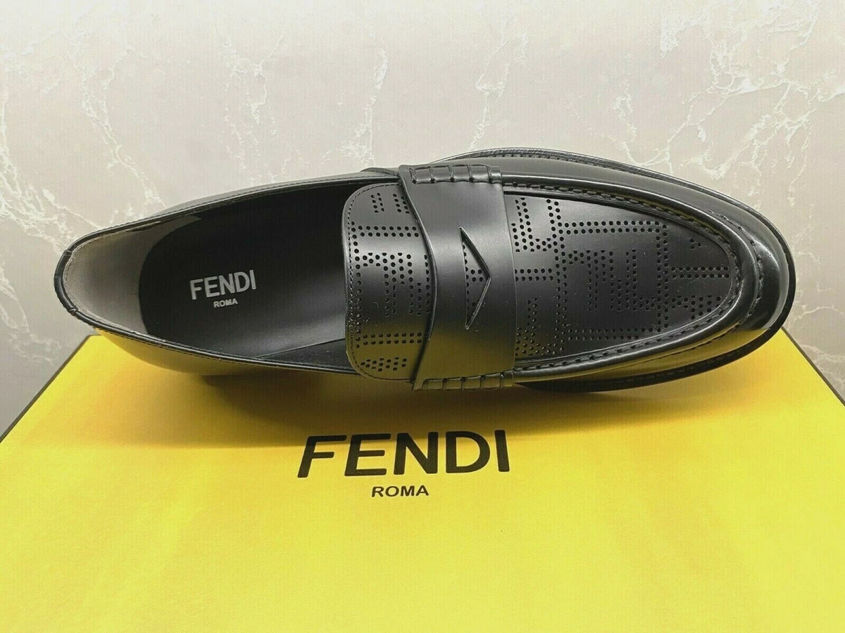 NEW Fendi Men's Black Leather FF Pattern Loafers UK 8 US 9 EU 42 Last Pair!