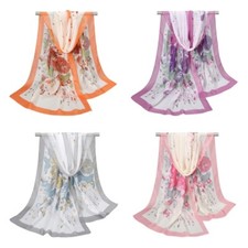 Women Floral Soft Chiffon Scarf Wrap Long Shawl Stole Neck Headscarf AW24272