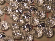 20 Vintage Shiny Clear Plastic 2 Hole Buttons Flat Front Curved Silver Back