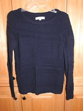 Ann Taylor LOFT Pullover Boat Neck Knit Navy Blue Cotton Sweater Size Small