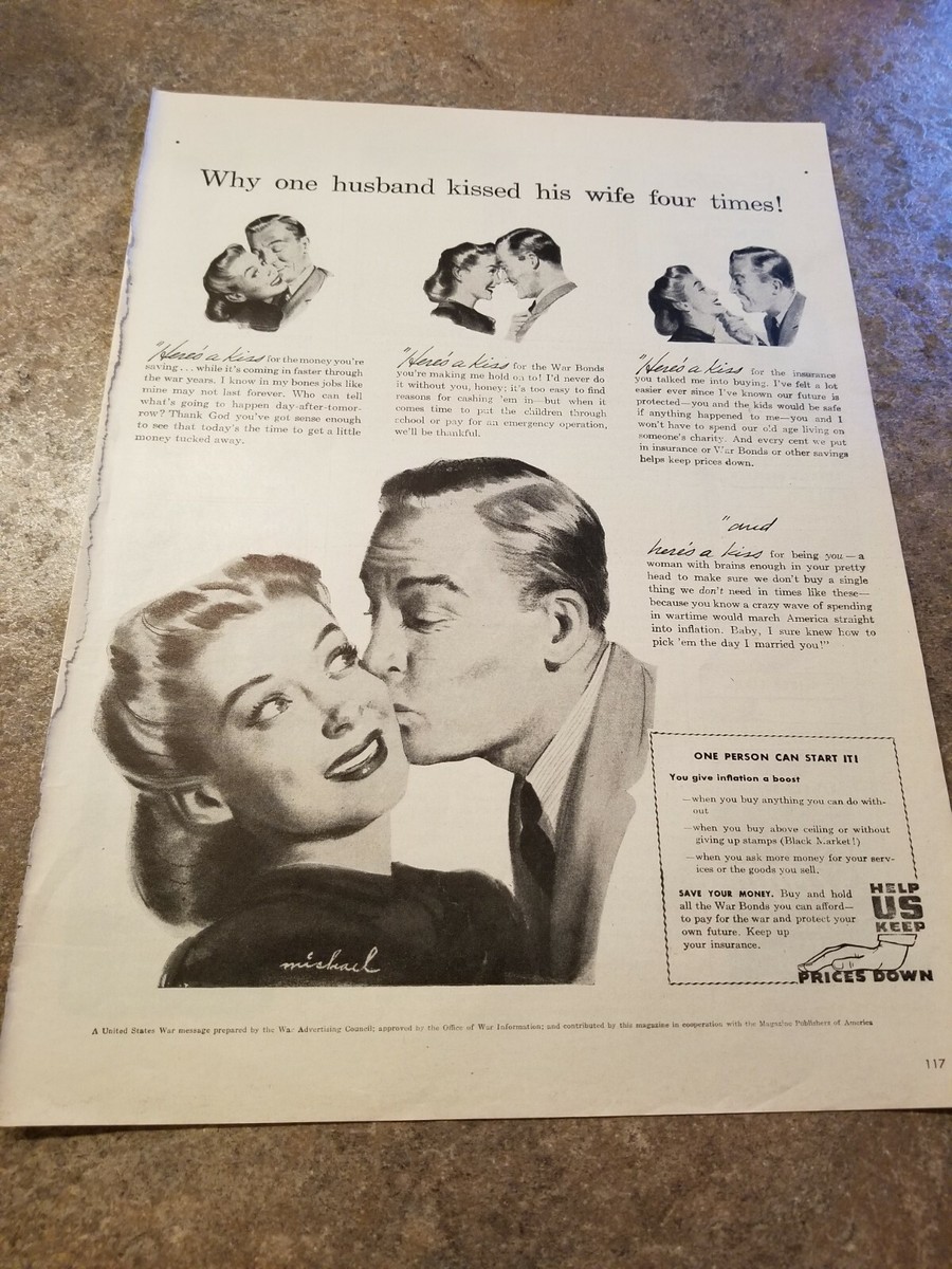 1945 Vintage Print Ad United States War Message. Why one husband 