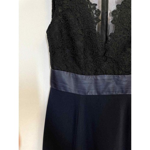 THEIA Dramático Cuello de Encaje Formal Vestido de Noche Profundo Medianoche en Negro Talla 8 - Imagen 7 de 13