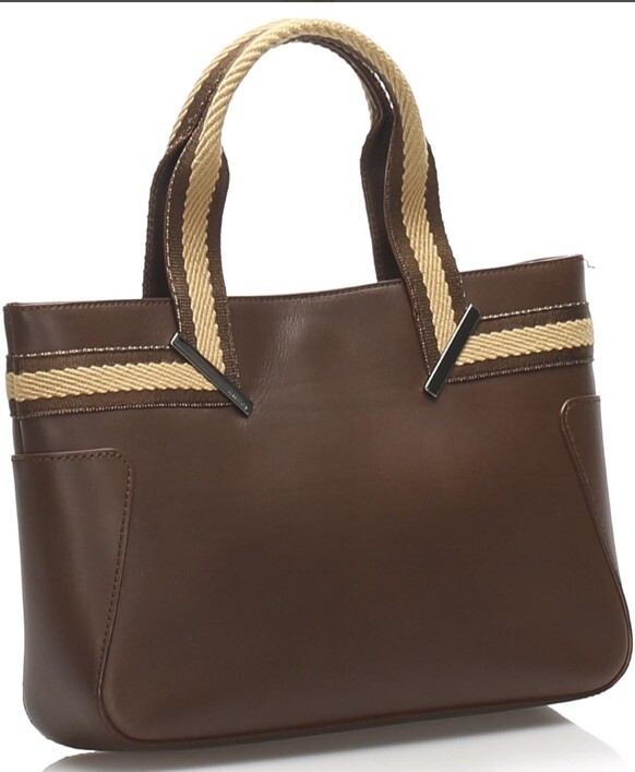 GUCCI Sherry Line Web Tote Bag Brown Business Vintage Leather
