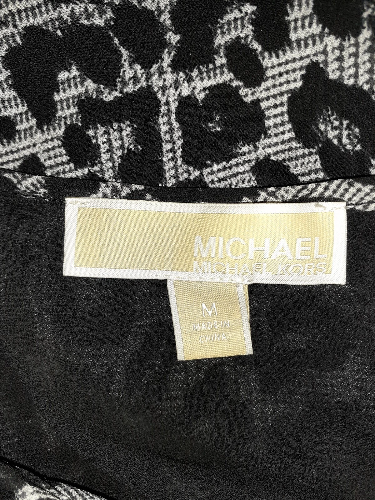 Abito MICHAEL KORS Tg M A Line Nero Grigio Stampa Animalier Manica Lunga Spalla Fredda