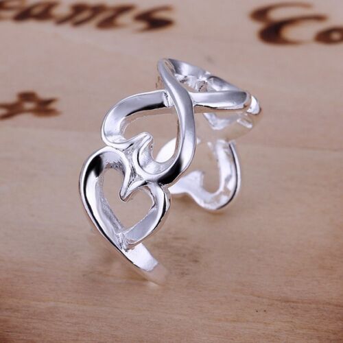 Silver Plated Six Multi Hearts Ring.Sizeable Womens 925 Sterling Size N-R  - Afbeelding 1 van 5
