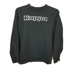 VTG KAPPA Mens Graphic Sweatshirt Jumper Sz XL Black Fleece Y2K Cotton Pullover